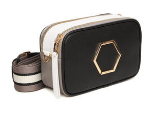 Alice Wheeler London "Pimlico Honeycomb" Tricolour Cross Body Bag - Black