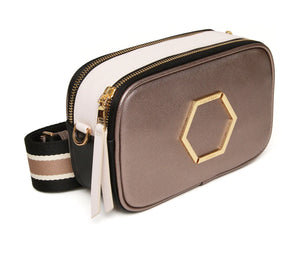 Alice Wheeler London "Pimlico Honeycomb" Tricolour Cross Body Bag - Bronze