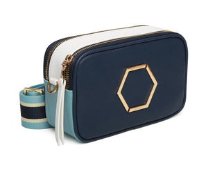 Alice Wheeler London "Pimlico Honeycomb" Tricolour Cross Body Bag - Navy