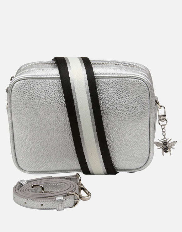 Alice Wheeler London Soho Silver Dual Compartment Camera Cross Body Bag